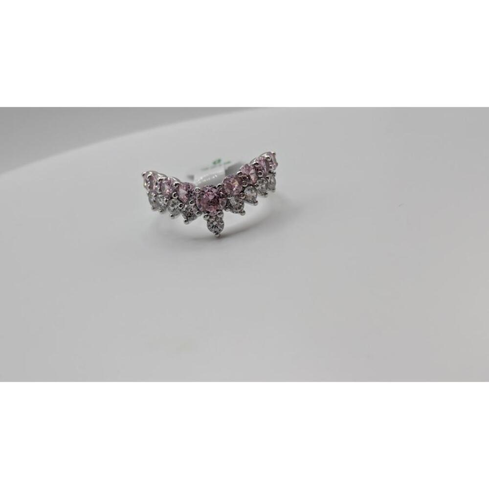 Silver Ring with Pink and Clear Stones, Size 8 - Picture 3 of 7